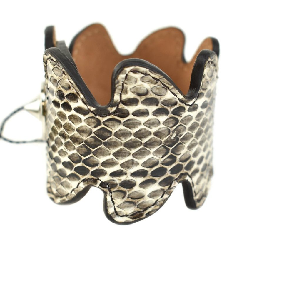 Fendi: Black, Python Leather & Stud Logo Bracelet - image 4